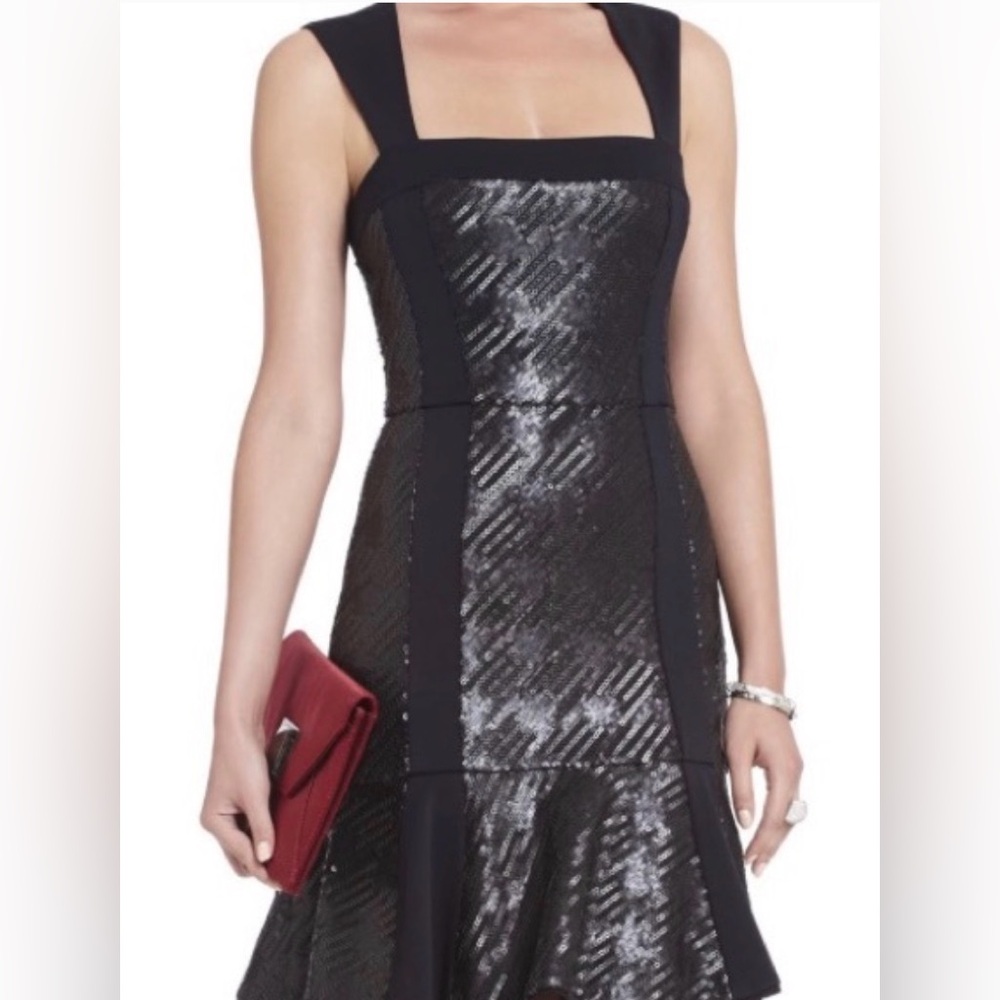 BCBGMAXAZRIA Noelle Black Sequin Flounce Mini Dress Size 8 NWT - Picture 13 of 16